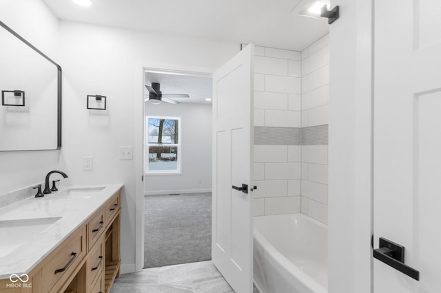 bathroom with vanity and ceiling fan