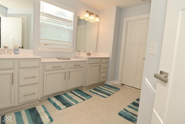 bathroom with vanity and tile patterned floors