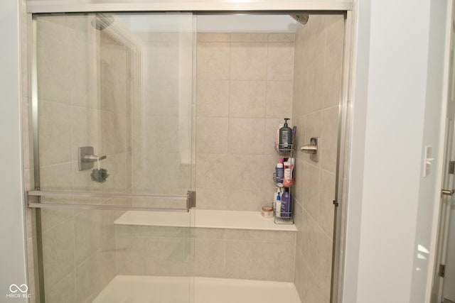 bathroom featuring a shower with door