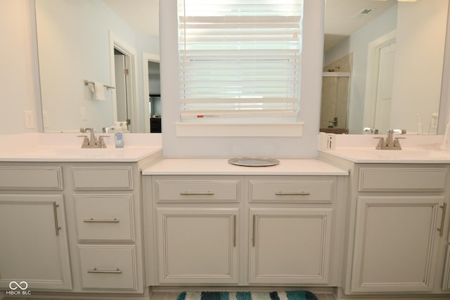 bathroom with vanity and an enclosed shower