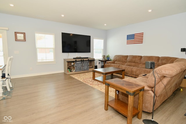 living room with light hardwood / wood-style flooring and plenty of natural light