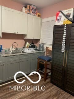 clothes washing area featuring sink and dark hardwood / wood-style flooring