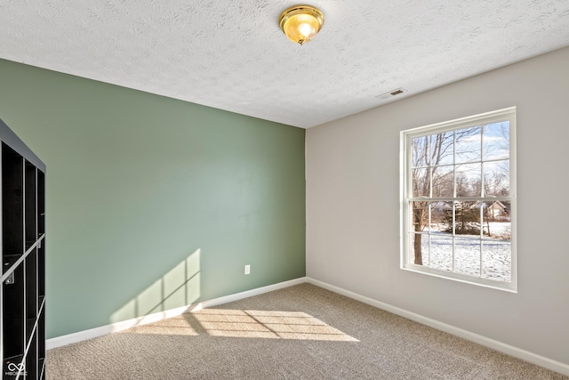 carpeted spare room featuring a textured ceiling