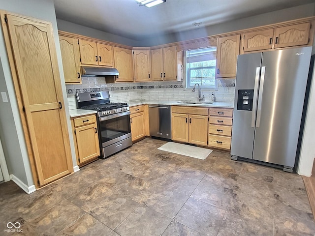 kitchen featuring stainless steel appliances, sink, and backsplash