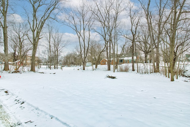 view of yard layered in snow