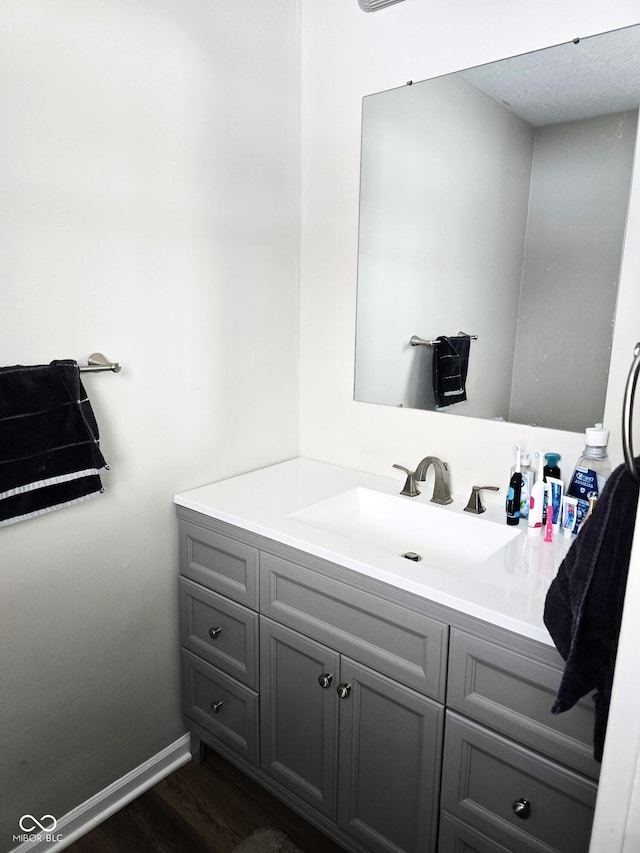 bathroom featuring hardwood / wood-style floors and vanity