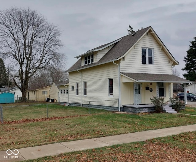 view of front of home featuring a porch and a front lawn