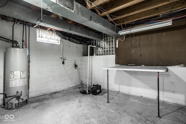 basement featuring gas water heater