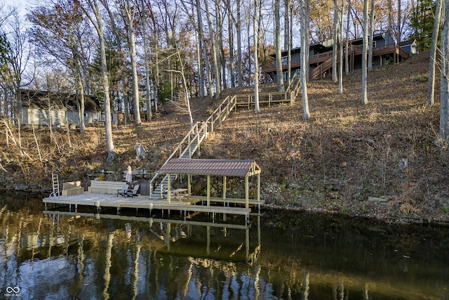 view of dock featuring a water view