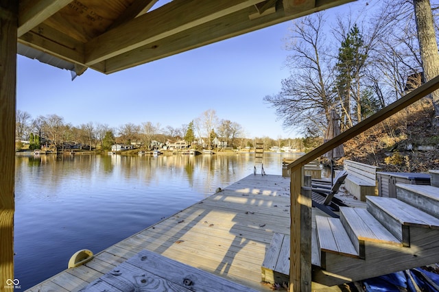 view of dock with a water view