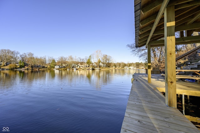 dock area with a water view