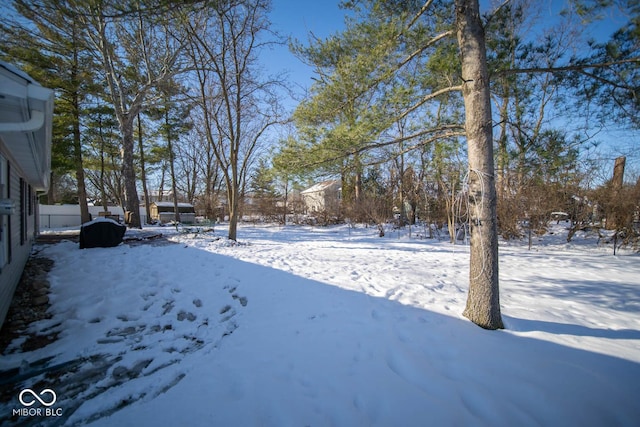 view of yard layered in snow