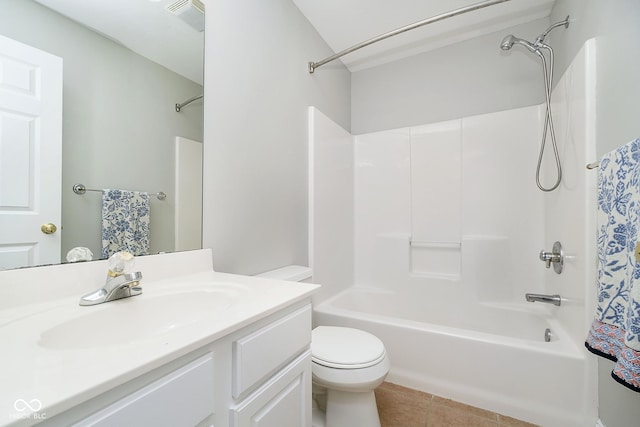 full bathroom with toilet, tile patterned floors, shower / washtub combination, and vanity