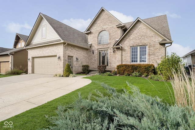 view of front property featuring a front lawn and a garage