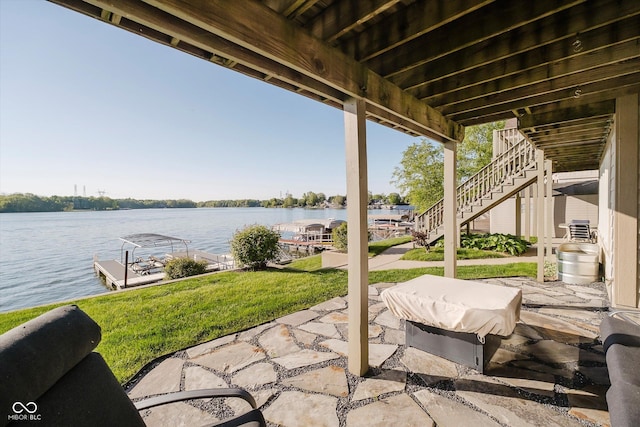 3150 Beach Blvd, Cicero, IN 46034 - view of patio with stairway, a water view, and a boat dock