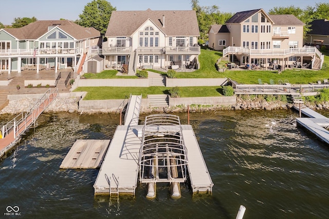3150 Beach Blvd, Cicero, IN 46034 - dock area featuring a water view, stairway, and a yard