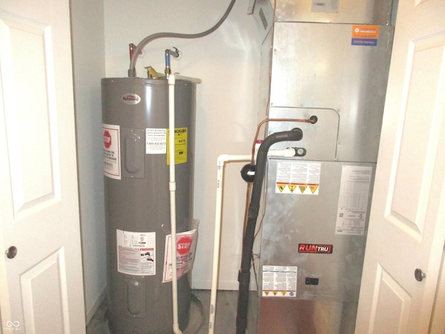 utility room with electric water heater and heating unit