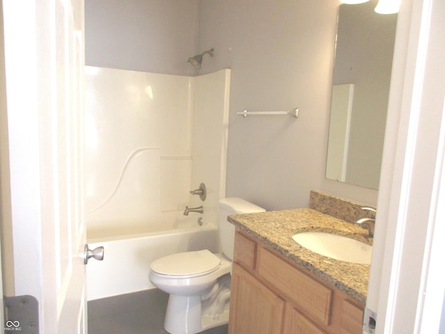 full bathroom featuring vanity, toilet, and shower / washtub combination