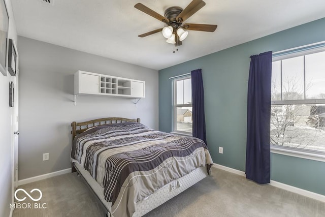 bedroom featuring carpet floors and ceiling fan