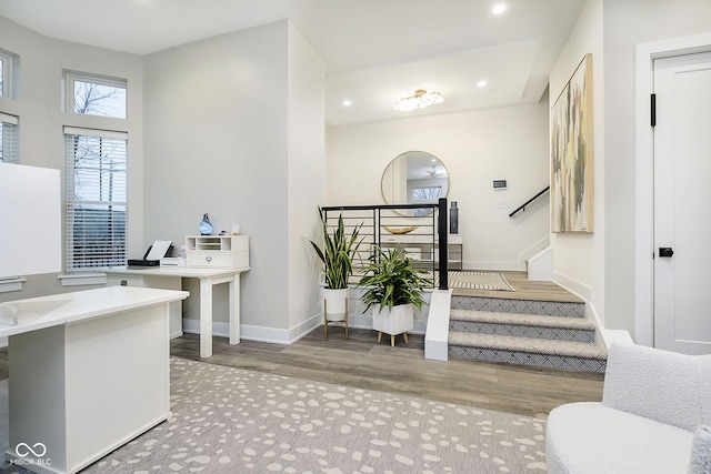 interior space with light hardwood / wood-style flooring