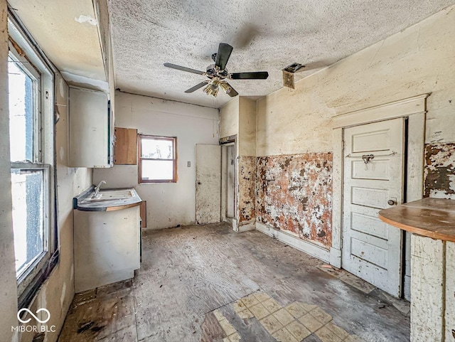 kitchen featuring ceiling fan and sink