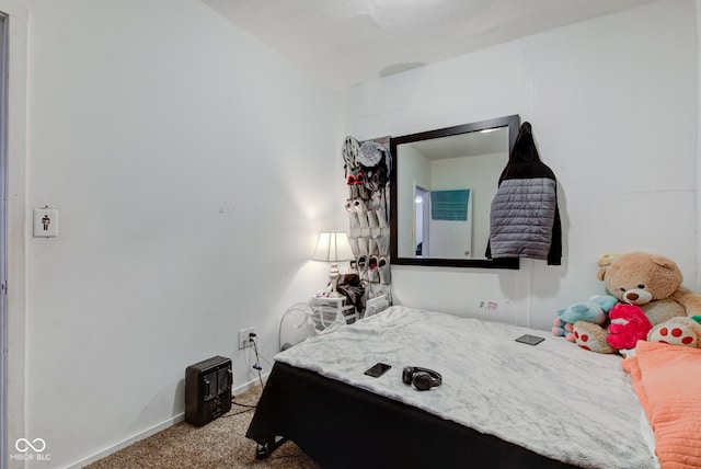 bedroom with light colored carpet