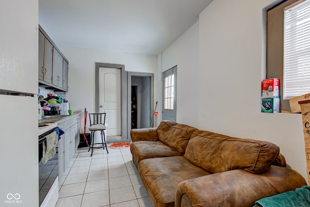 living room featuring light tile patterned floors