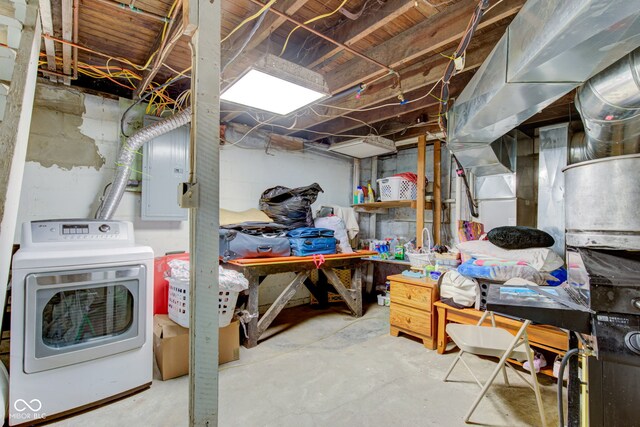 basement with washer / dryer and electric panel