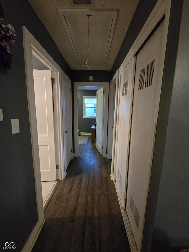 hall with hardwood / wood-style floors