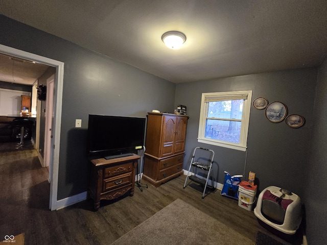 interior space with dark wood-type flooring