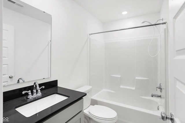 full bathroom with toilet, shower / bathtub combination, and vanity