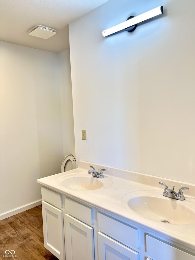 bathroom with vanity and hardwood / wood-style floors