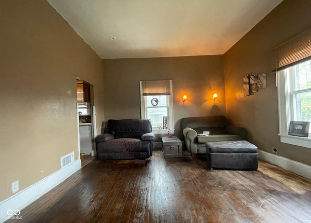 living area featuring dark hardwood / wood-style flooring and a wealth of natural light