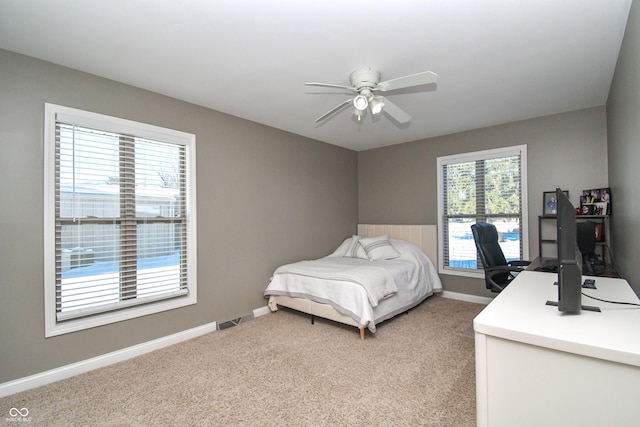 bedroom with carpet flooring and ceiling fan