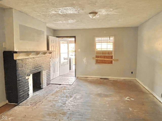 unfurnished living room featuring a fireplace