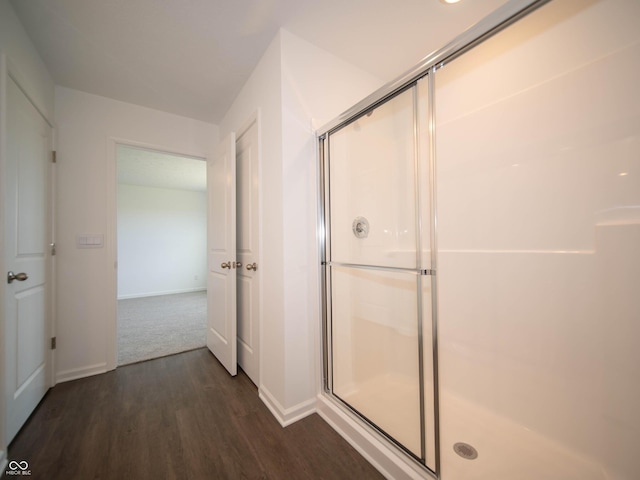 7872 Magnolia St, New Palestine, IN 46163 - bathroom with wood finished floors and a stall shower