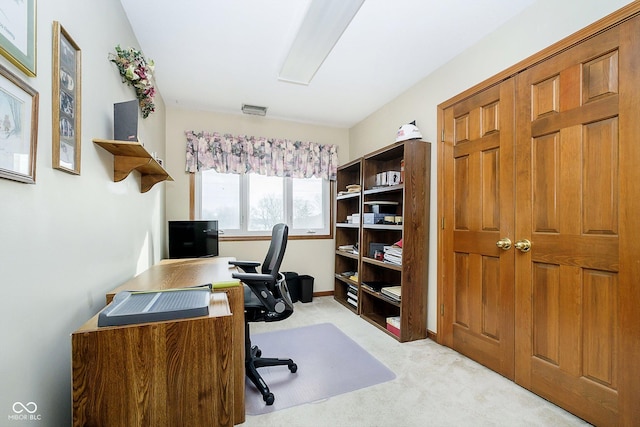 view of carpeted office space