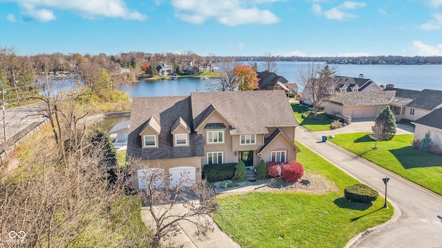 aerial view featuring a water view