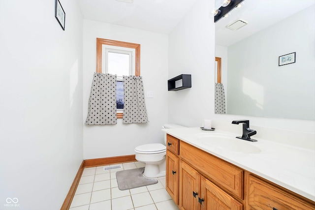 bathroom featuring tile patterned flooring, vanity, and toilet