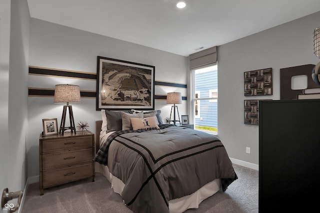 bedroom featuring carpet, visible vents, and baseboards