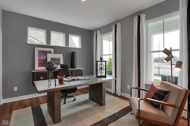 office featuring baseboards, a wealth of natural light, and wood finished floors