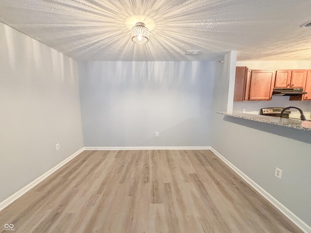 spare room featuring a textured ceiling and light hardwood / wood-style flooring