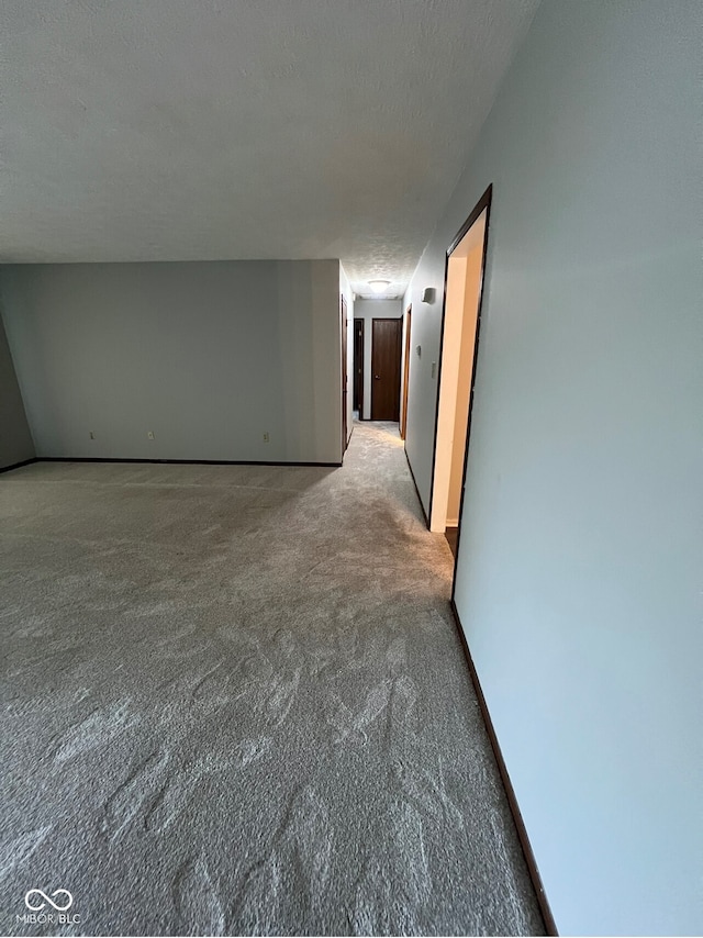 interior space featuring carpet floors and a textured ceiling