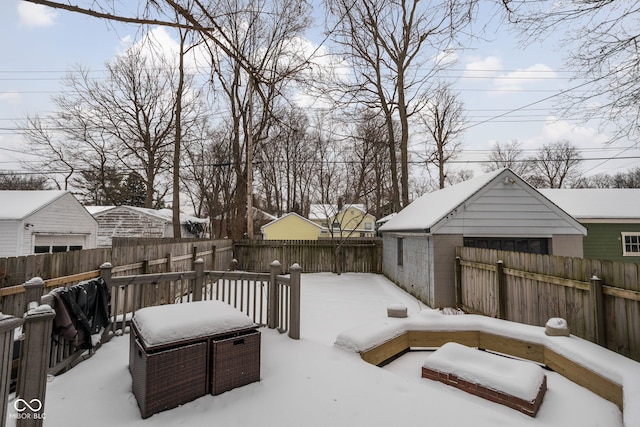 view of snow covered deck