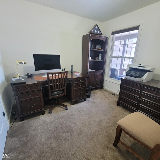 view of carpeted home office