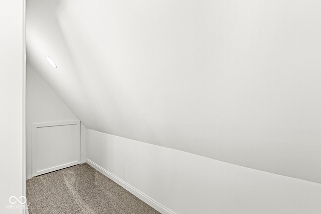 additional living space featuring baseboards, lofted ceiling, and carpet