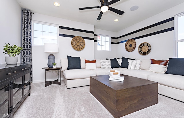 living room featuring ceiling fan