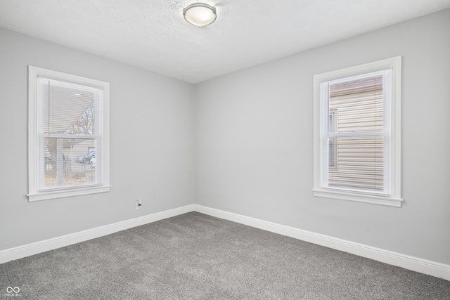 carpeted spare room with plenty of natural light and a textured ceiling