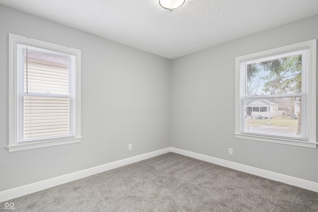 empty room with light carpet and a textured ceiling