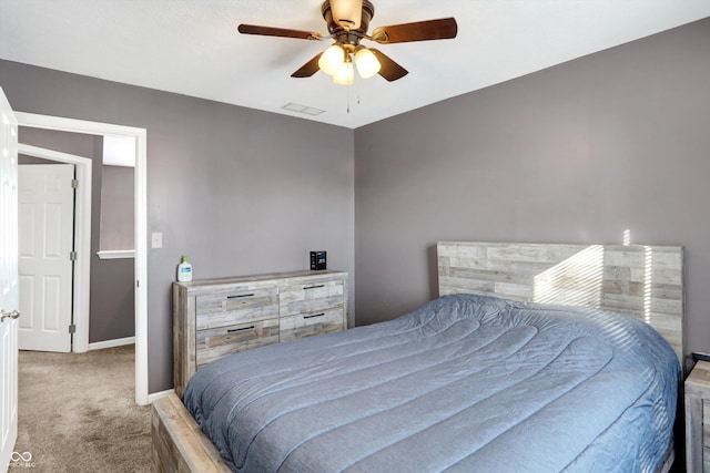 bedroom featuring ceiling fan and carpet flooring